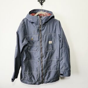 Analog Alcatraz Jacket Size S Blue Denim Style Multi Pocket Snowboarding